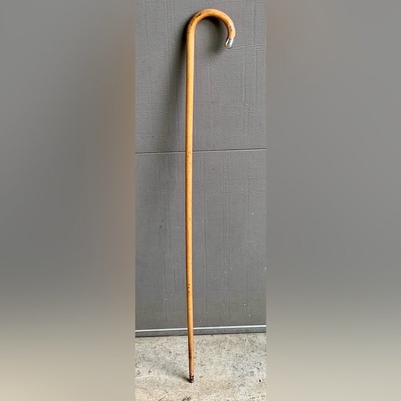 Antique Hallmarked Sterling Silver Blond Hardwood Crook Handle Walking Stick - Picture 2 of 16